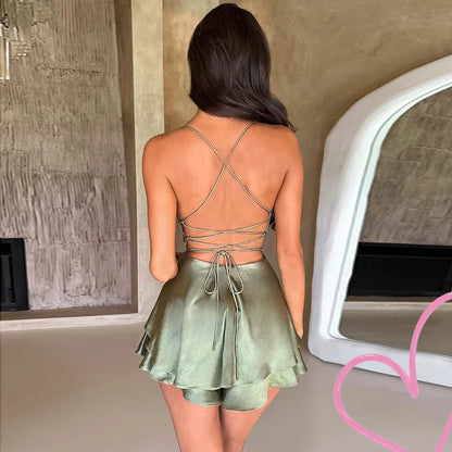 Backless Satin Mini Dress