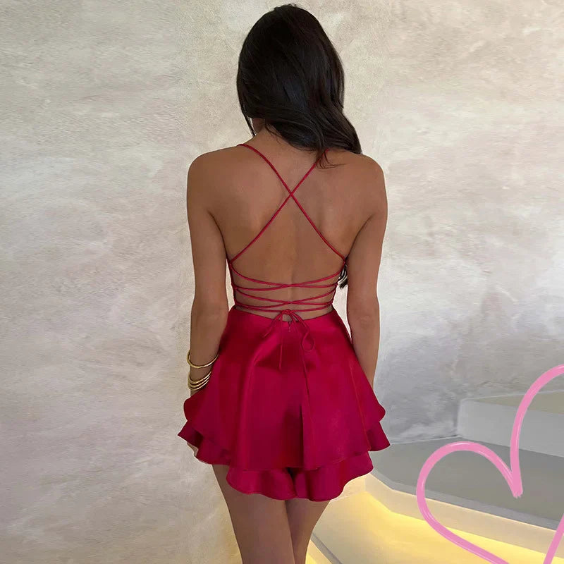 Backless Satin Mini Dress